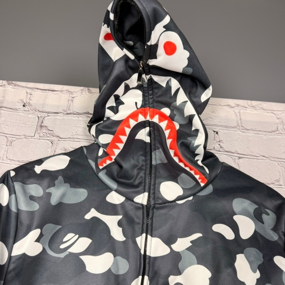 Shark Full Zip Camo Hoodie XL WGM Grayscale Streetwear Sweatshirt Bape Replica